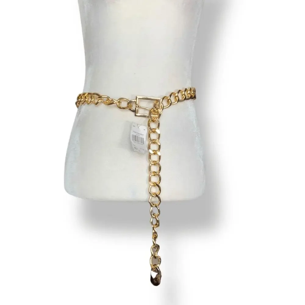 Deadstock Vintage Y2K Gold Tone Chunky Chain Belt Adjustable Statement‎ Buckle